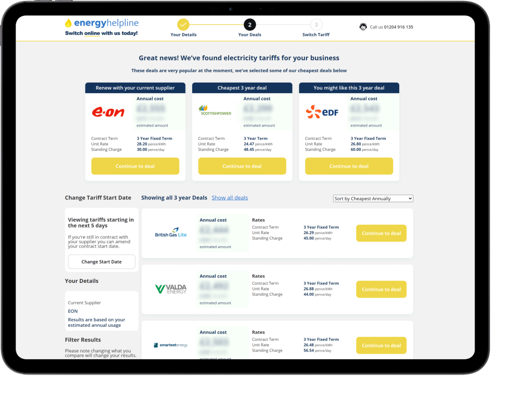 Business energy comparison service