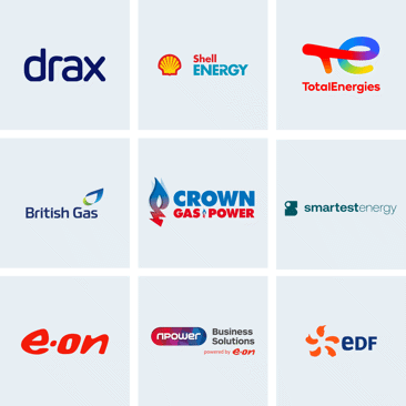 Energy supplier logos who work with Energy Helpline for business energy procurement.